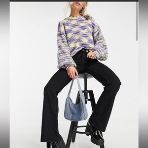 Pieces Petite Peggy high waisted flare jeans in black